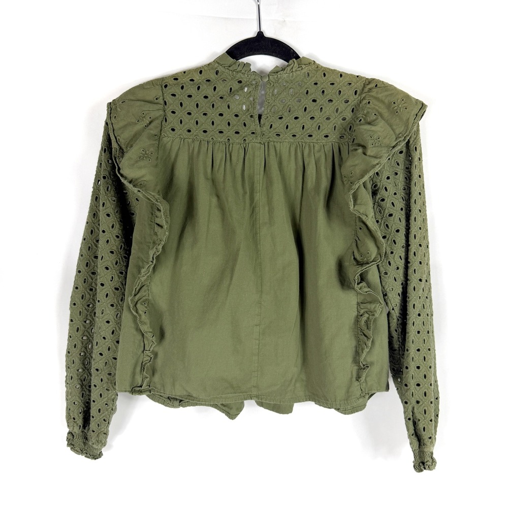 Maje Linode Eyelet Ruffle Blouse Green Long Sleeve Top Sz 1 FR / 4 US - Picture 11 of 11